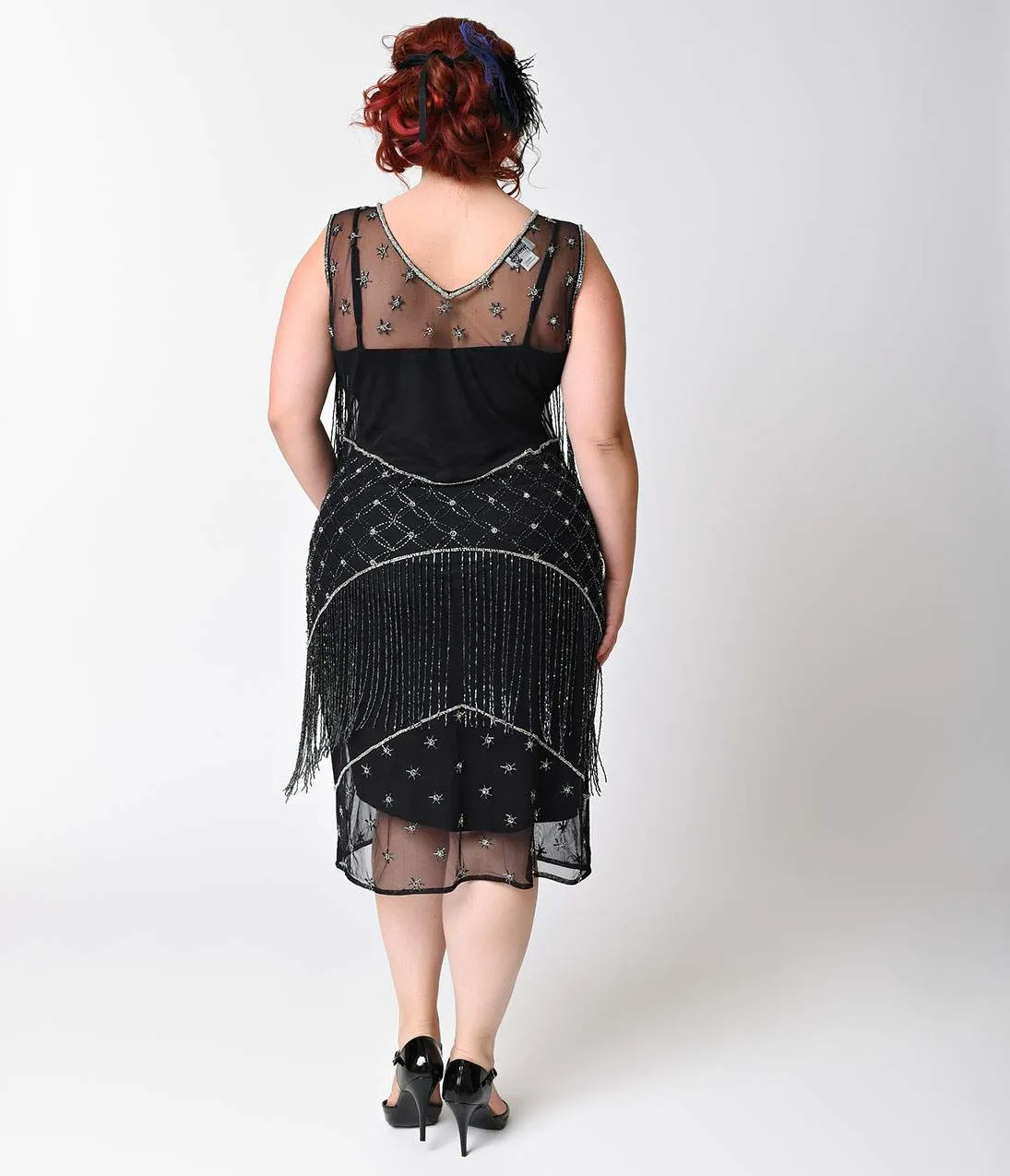 Unique Vintage Plus Size 1920s Style Black & Gunite Beaded Bechet Flapper sold by Unique Vintage product image thumbnail 2