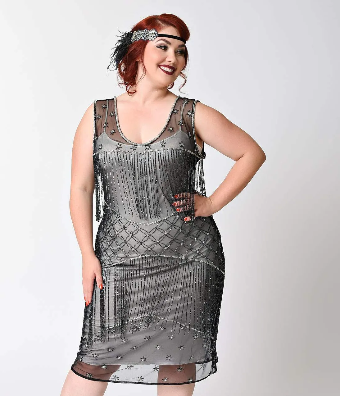 Unique Vintage Plus Size 1920s Style Black & Gunite Beaded Bechet Flapper sold by Unique Vintage product image thumbnail 3