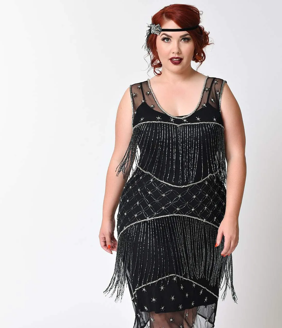 Unique Vintage Plus Size 1920s Style Black & Gunite Beaded Bechet Flapper sold by Unique Vintage product image thumbnail 4