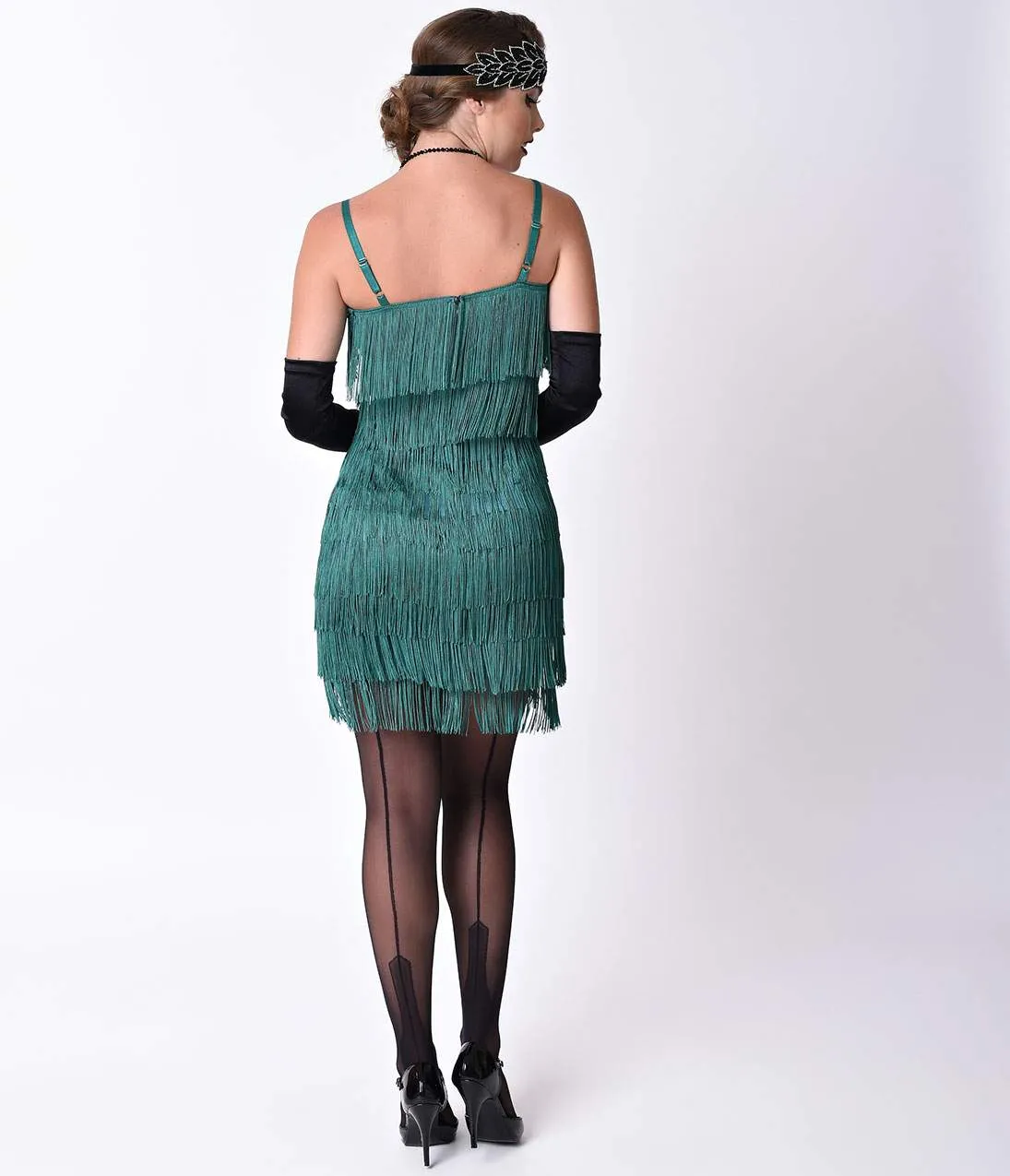 Unique Vintage 1920s Emerald Green Speakeasy Tiered Fringe Flapper Dress sold by Unique Vintage product image thumbnail 2