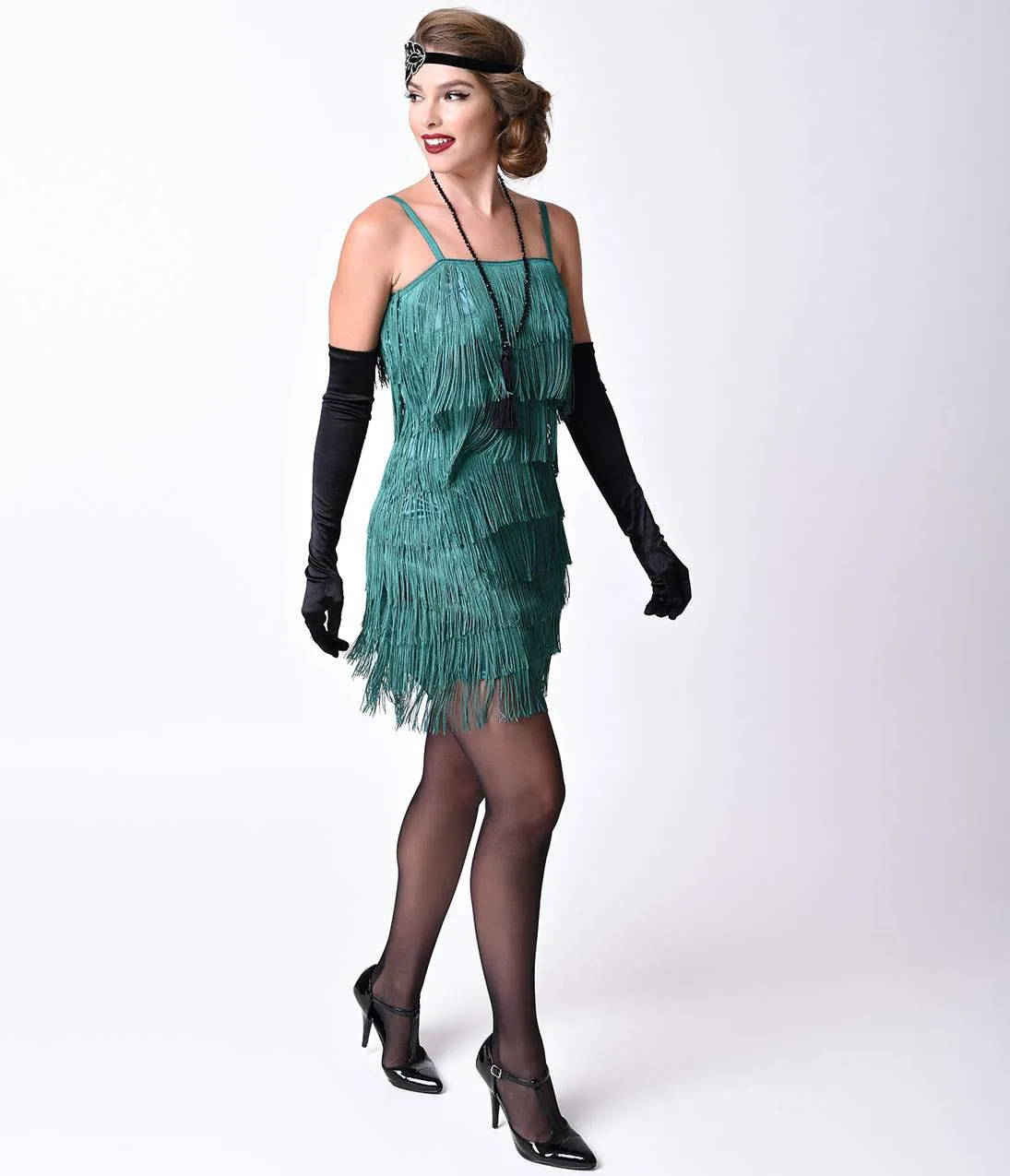 Unique Vintage 1920s Emerald Green Speakeasy Tiered Fringe Flapper Dress sold by Unique Vintage product image thumbnail 3