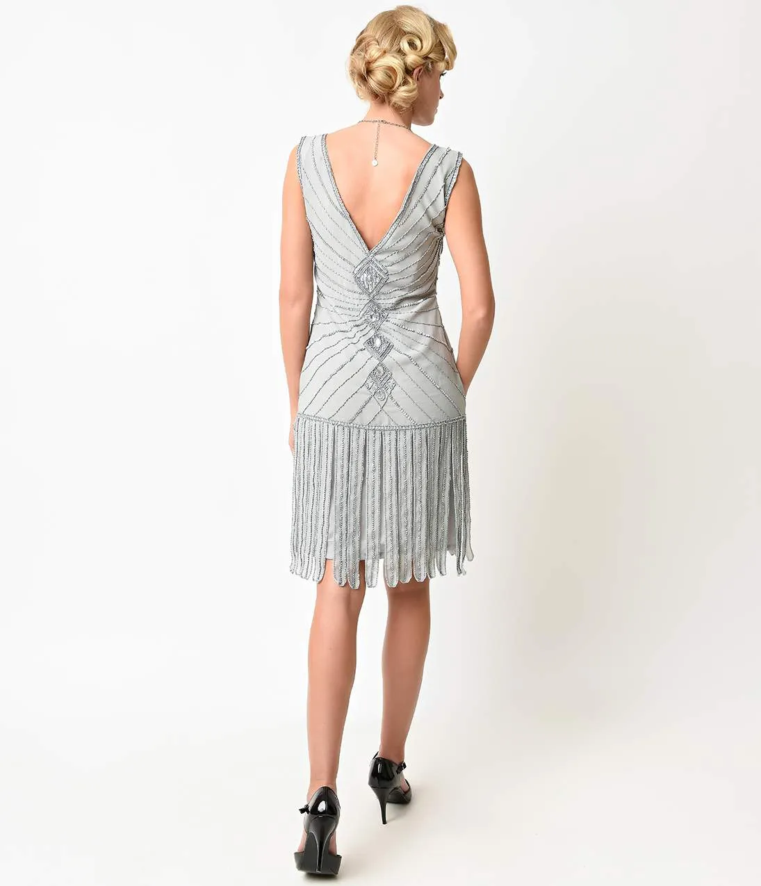 Unique Vintage 1920s Deco Silver Beaded Fringe Aelita Flapper Dress sold by Unique Vintage product image thumbnail 3