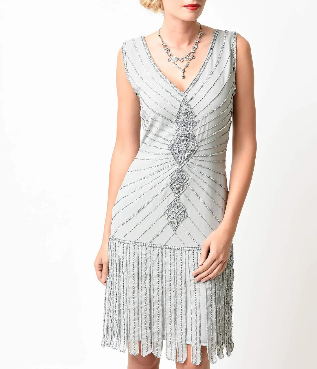 Unique Vintage 1920s Deco Silver Beaded Fringe Aelita Flapper Dress sold by Unique Vintage product image thumbnail 4