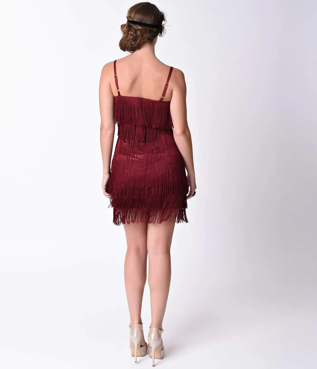 Unique Vintage 1920s Burgundy Speakeasy Tiered Fringe Flapper Dress sold by Unique Vintage product image thumbnail 2