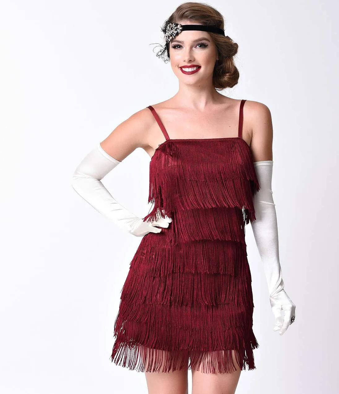 Unique Vintage 1920s Burgundy Speakeasy Tiered Fringe Flapper Dress sold by Unique Vintage product image thumbnail 4