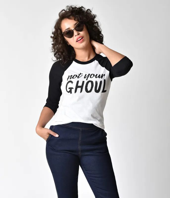 Unique Vintage Black & White Not Your Ghoul Sleeved Cotton Raglan Tee sold by Unique Vintage