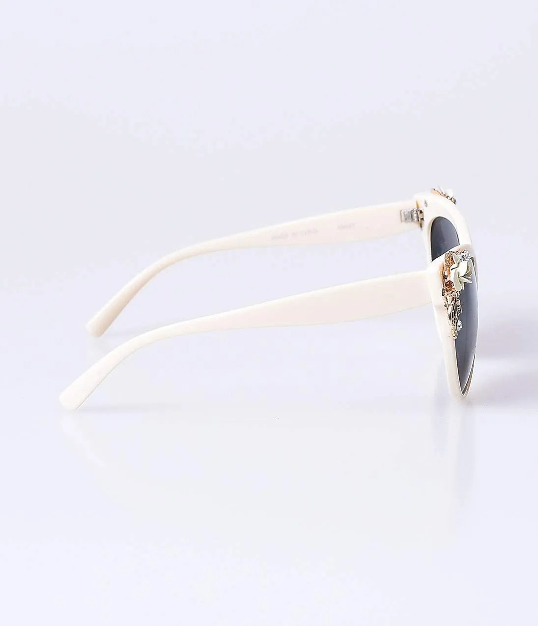 Cream & Gold Spring Embellished Mimi Cat Eye Sunglasses sold by Unique Vintage product image thumbnail 3