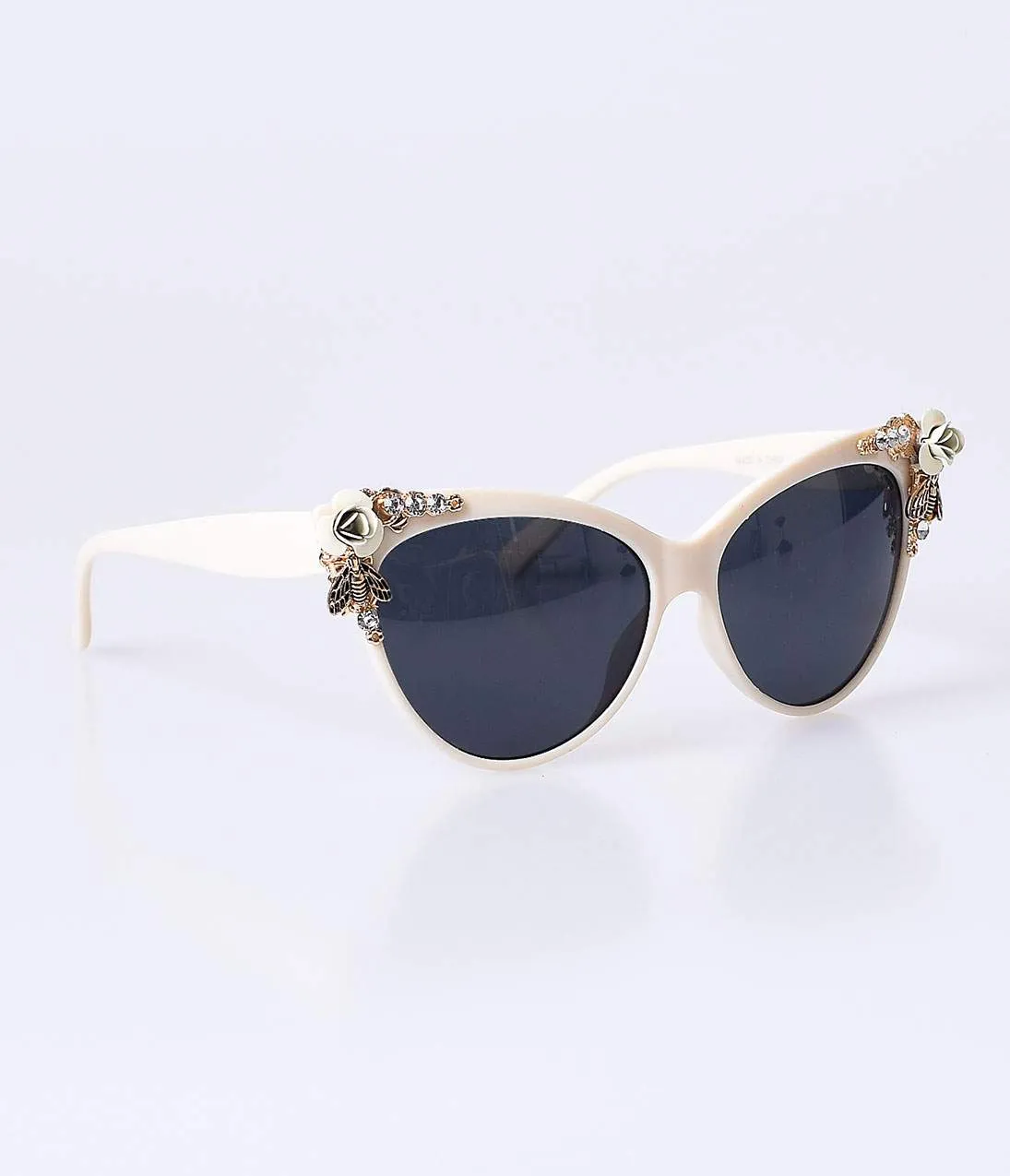 Cream & Gold Spring Embellished Mimi Cat Eye Sunglasses sold by Unique Vintage