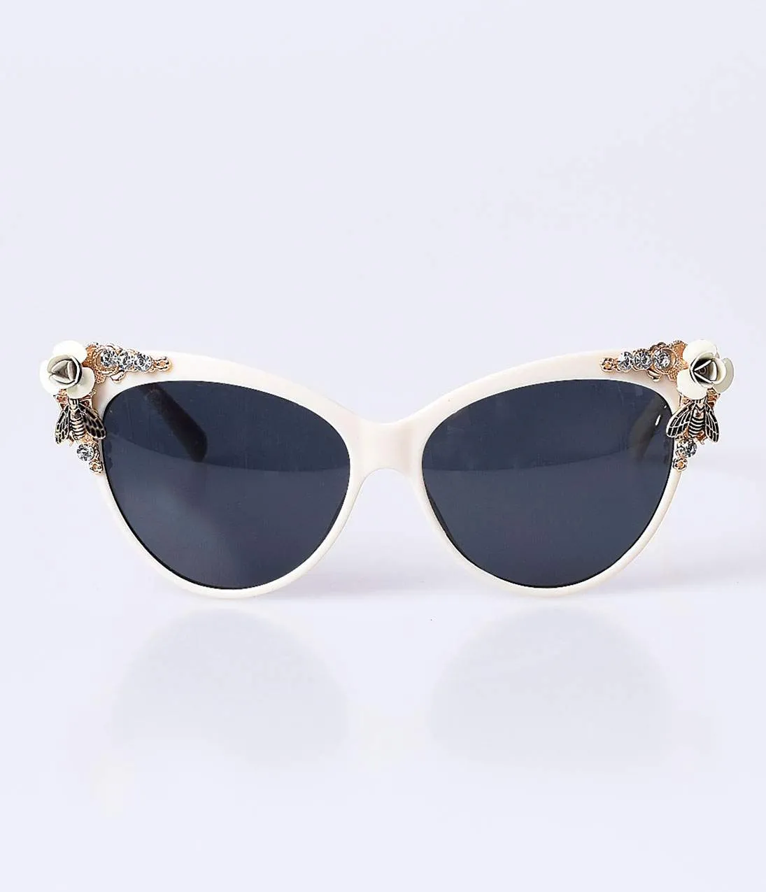 Cream & Gold Spring Embellished Mimi Cat Eye Sunglasses sold by Unique Vintage product image thumbnail 2
