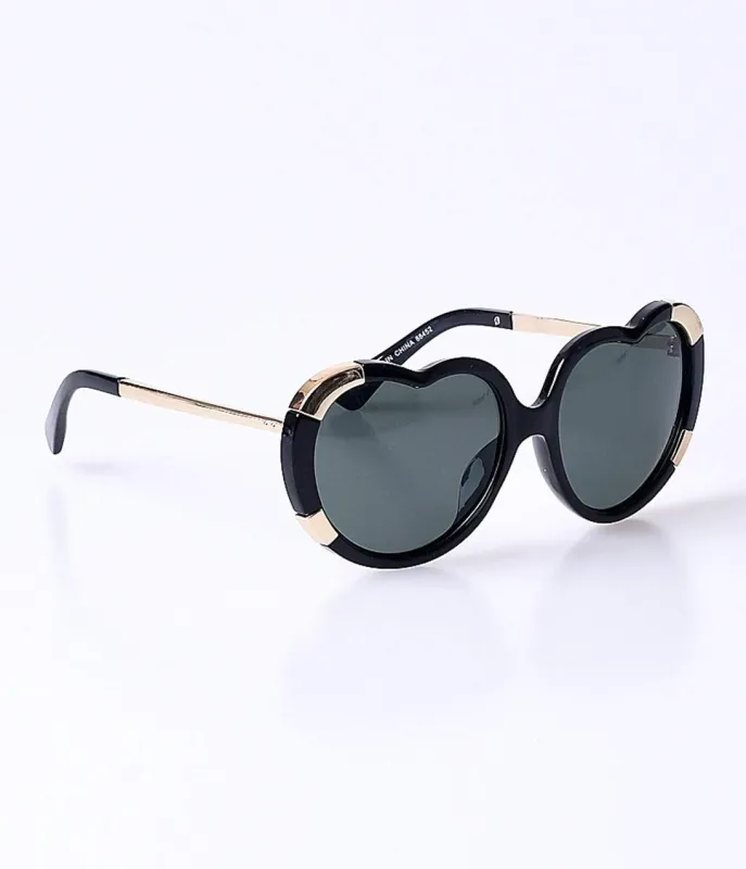 Black Rounded Retro Heart Stopper Sunglasses sold by Unique Vintage