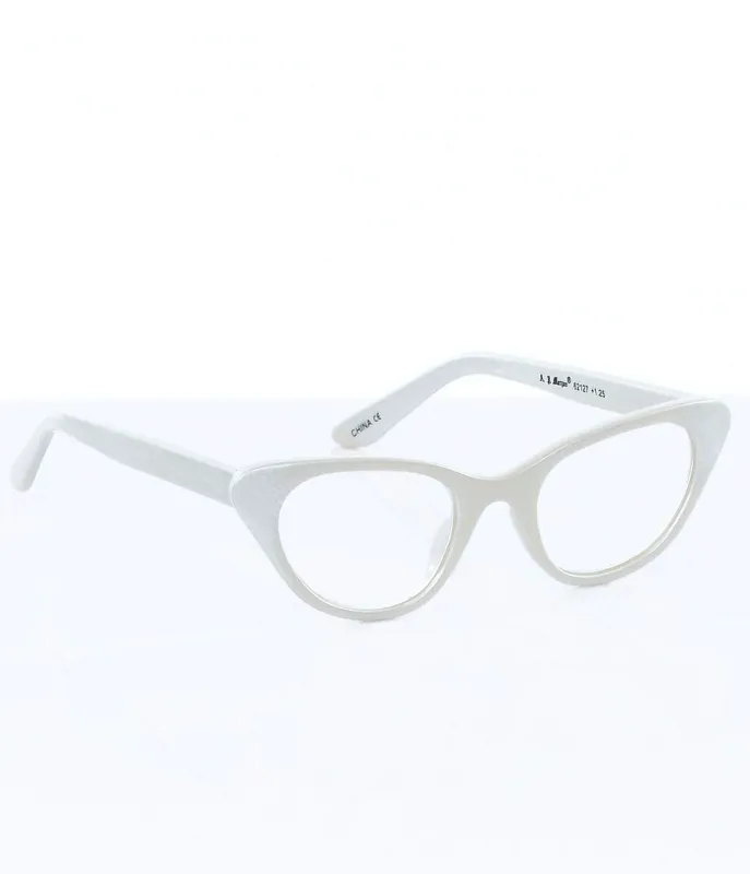 Pearl White Cat Eye 1.25 Readers made by Unique Vintage