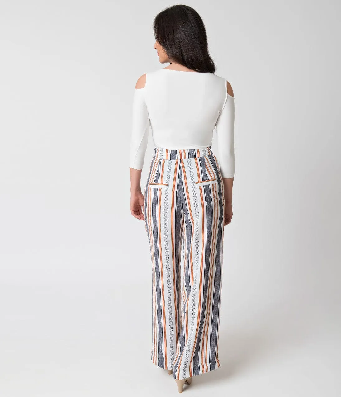 Unique Vintage 1940s Style White & Striped High Waist Sailor Ginger Pants sold by Unique Vintage product image thumbnail 5