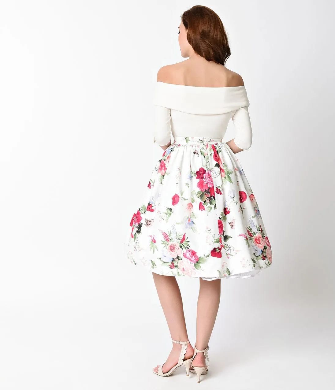 Unique Vintage 1950s White & Rose Posey High Waist Swing Skirt sold by Unique Vintage product image thumbnail 3