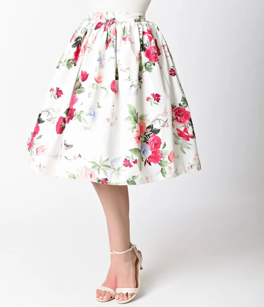 Unique Vintage 1950s White & Rose Posey High Waist Swing Skirt sold by Unique Vintage product image thumbnail 2