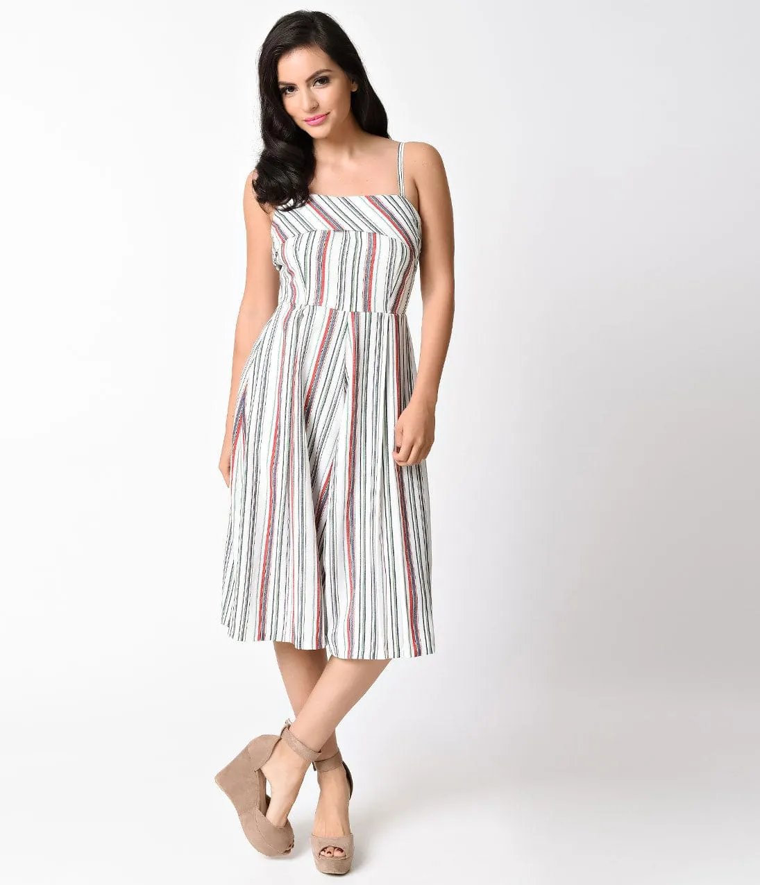 Unique Vintage White & Multicolor Stripe Wide Leg Nancy Romper sold by Unique Vintage product image thumbnail 4