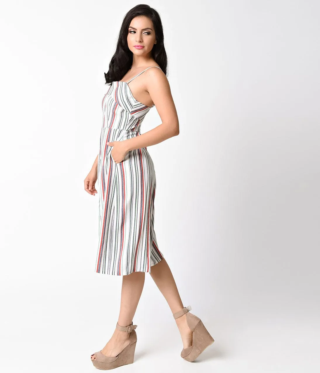 Unique Vintage White & Multicolor Stripe Wide Leg Nancy Romper sold by Unique Vintage product image thumbnail 2