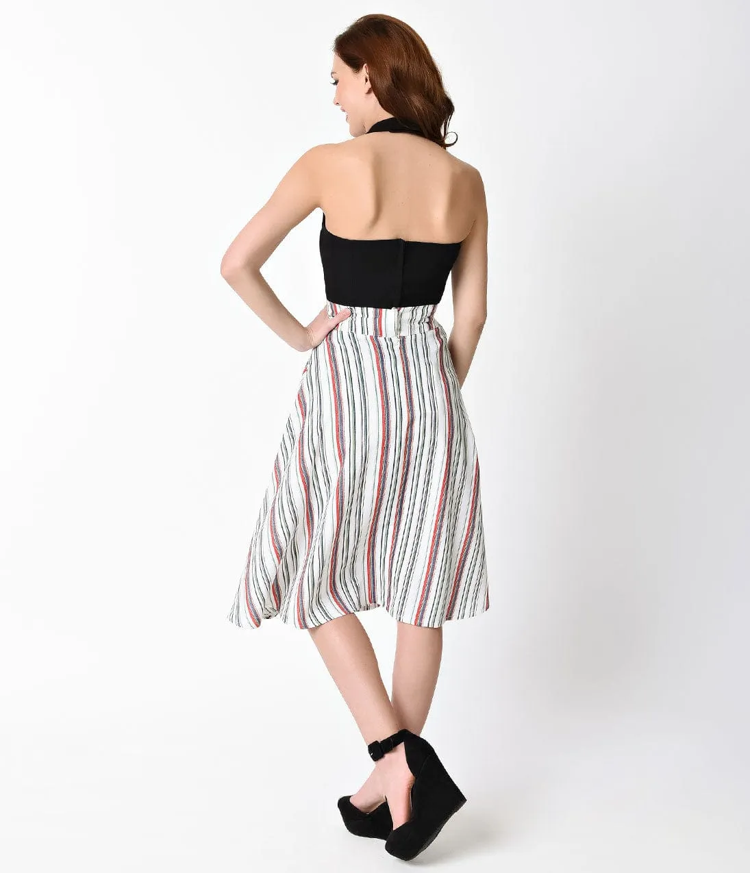 Unique Vintage White & Multi Striped High Waist Vivien Swing Skirt sold by Unique Vintage product image thumbnail 5