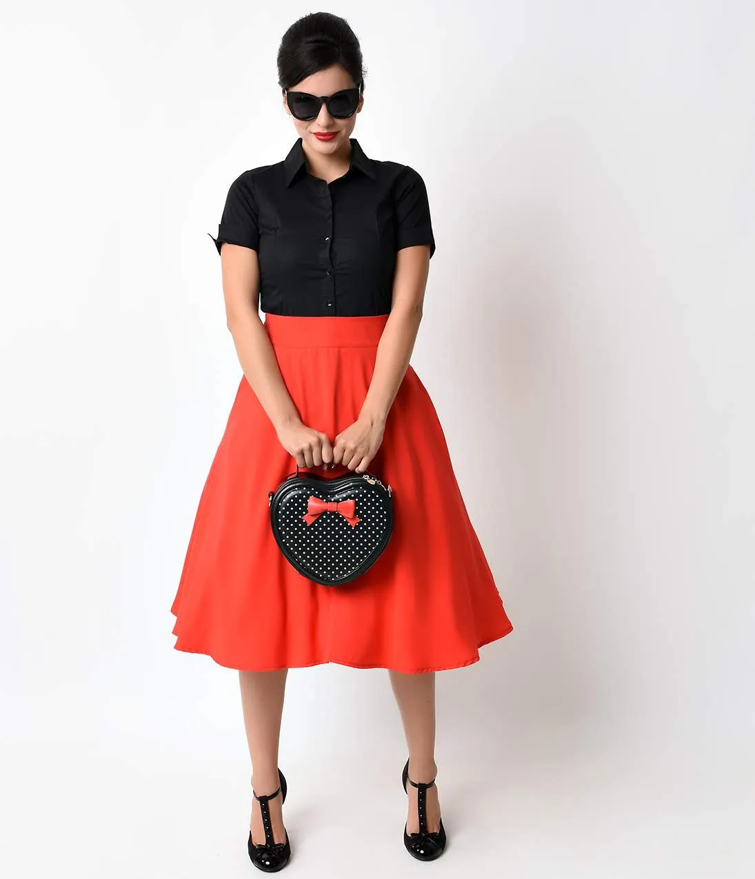 Unique Vintage Retro Style Tomato Red High Waist Vivien Swing Skirt sold by Unique Vintage product image thumbnail 5