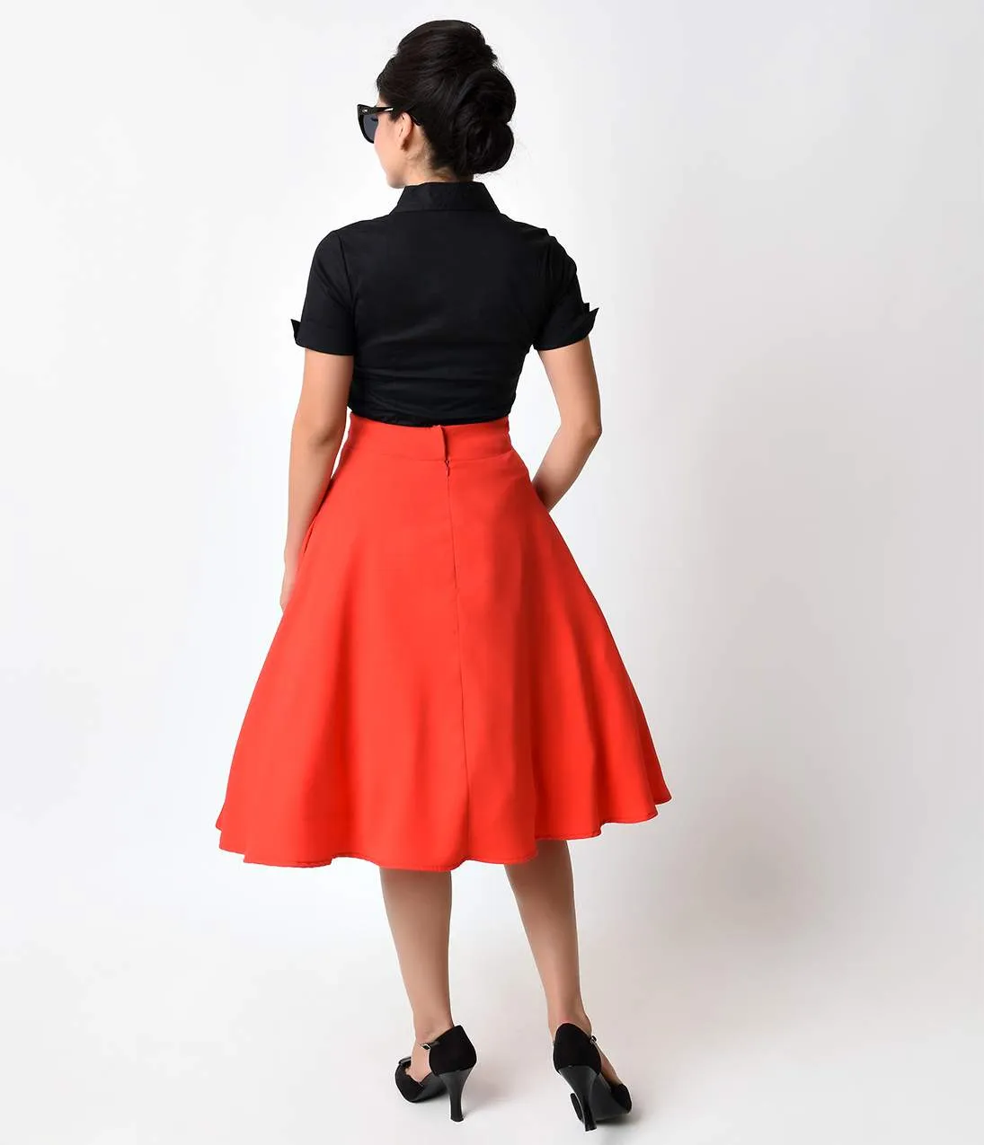 Unique Vintage Retro Style Tomato Red High Waist Vivien Swing Skirt sold by Unique Vintage product image thumbnail 2