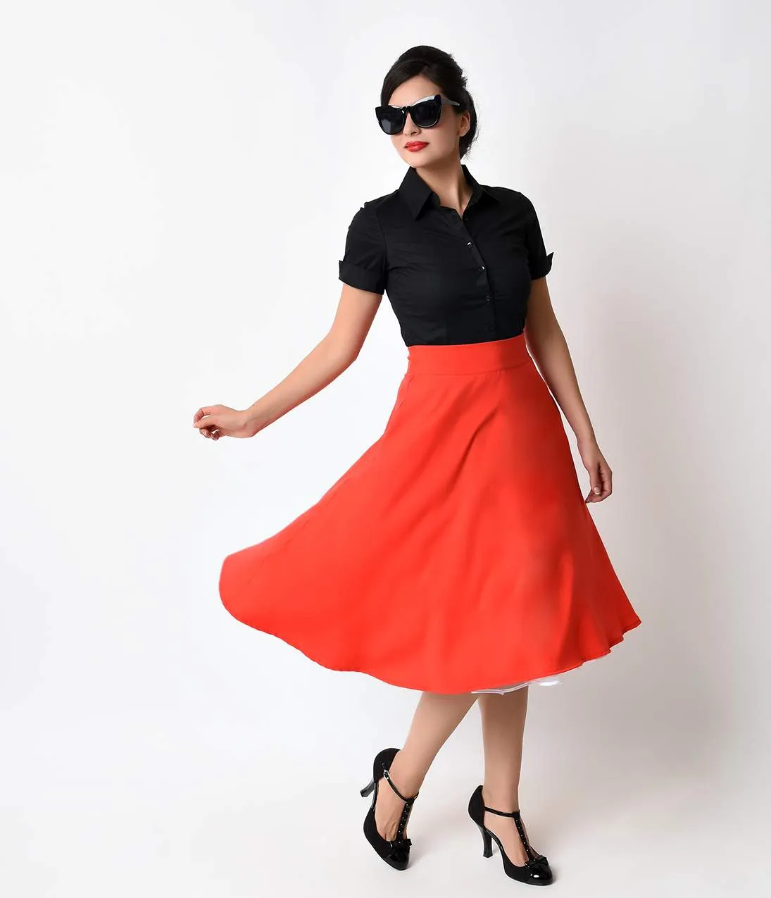 Unique Vintage Retro Style Tomato Red High Waist Vivien Swing Skirt sold by Unique Vintage product image thumbnail 3