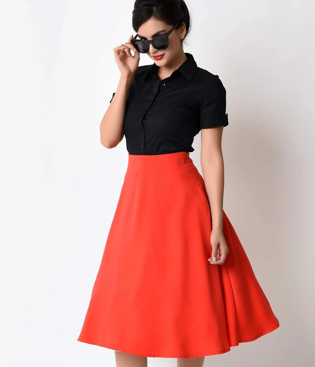 Unique Vintage Retro Style Tomato Red High Waist Vivien Swing Skirt sold by Unique Vintage product image thumbnail 4