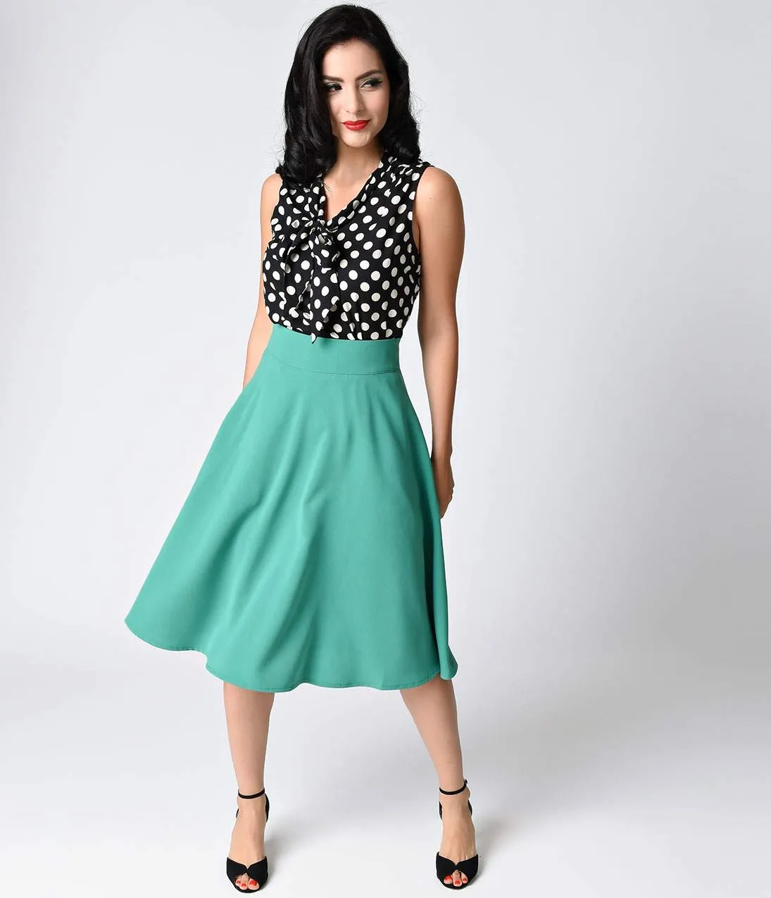 Unique Vintage Retro Style Green High Waist Vivien Swing Skirt sold by Unique Vintage product image thumbnail 5