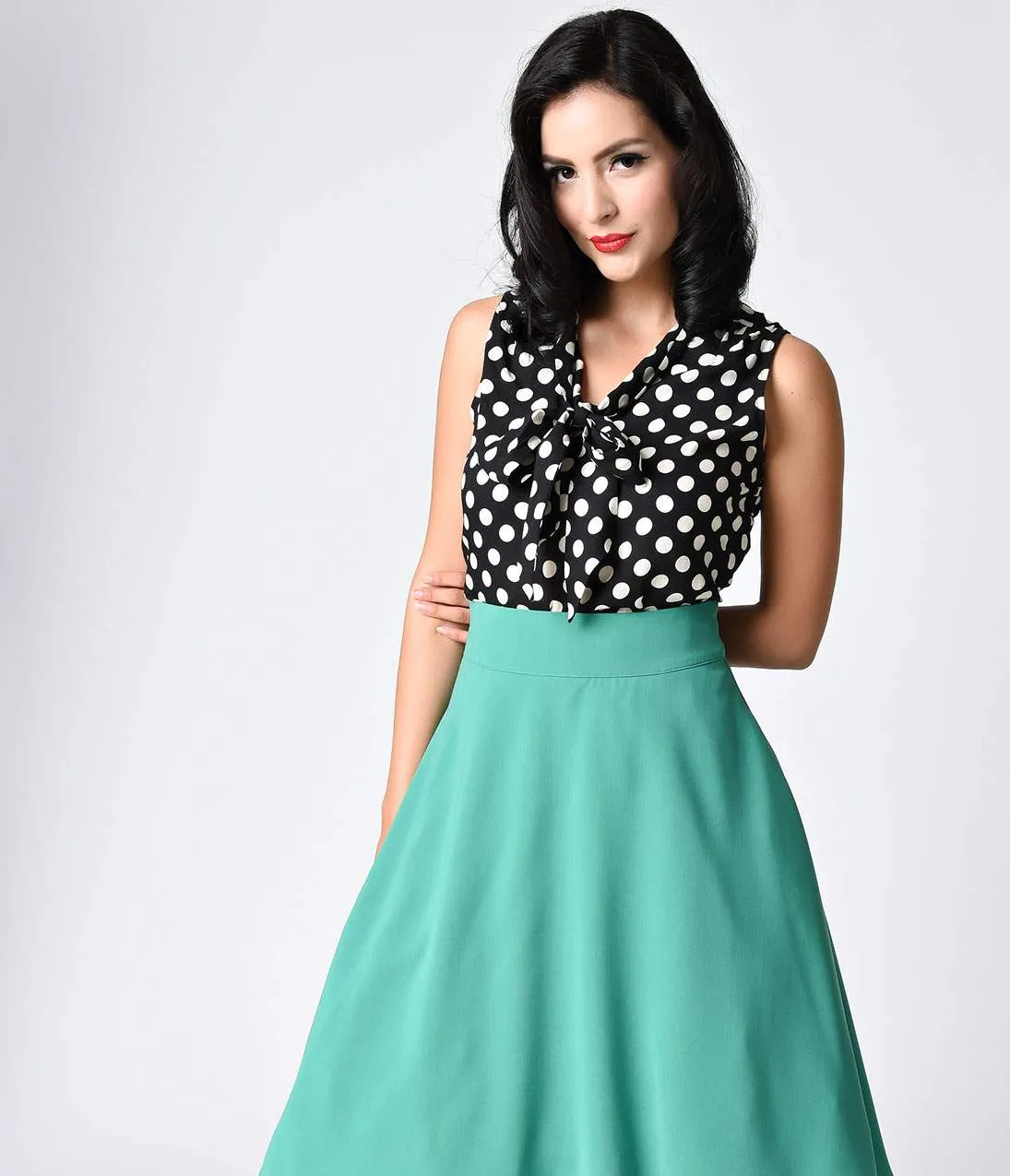 Unique Vintage Retro Style Green High Waist Vivien Swing Skirt sold by Unique Vintage product image thumbnail 3