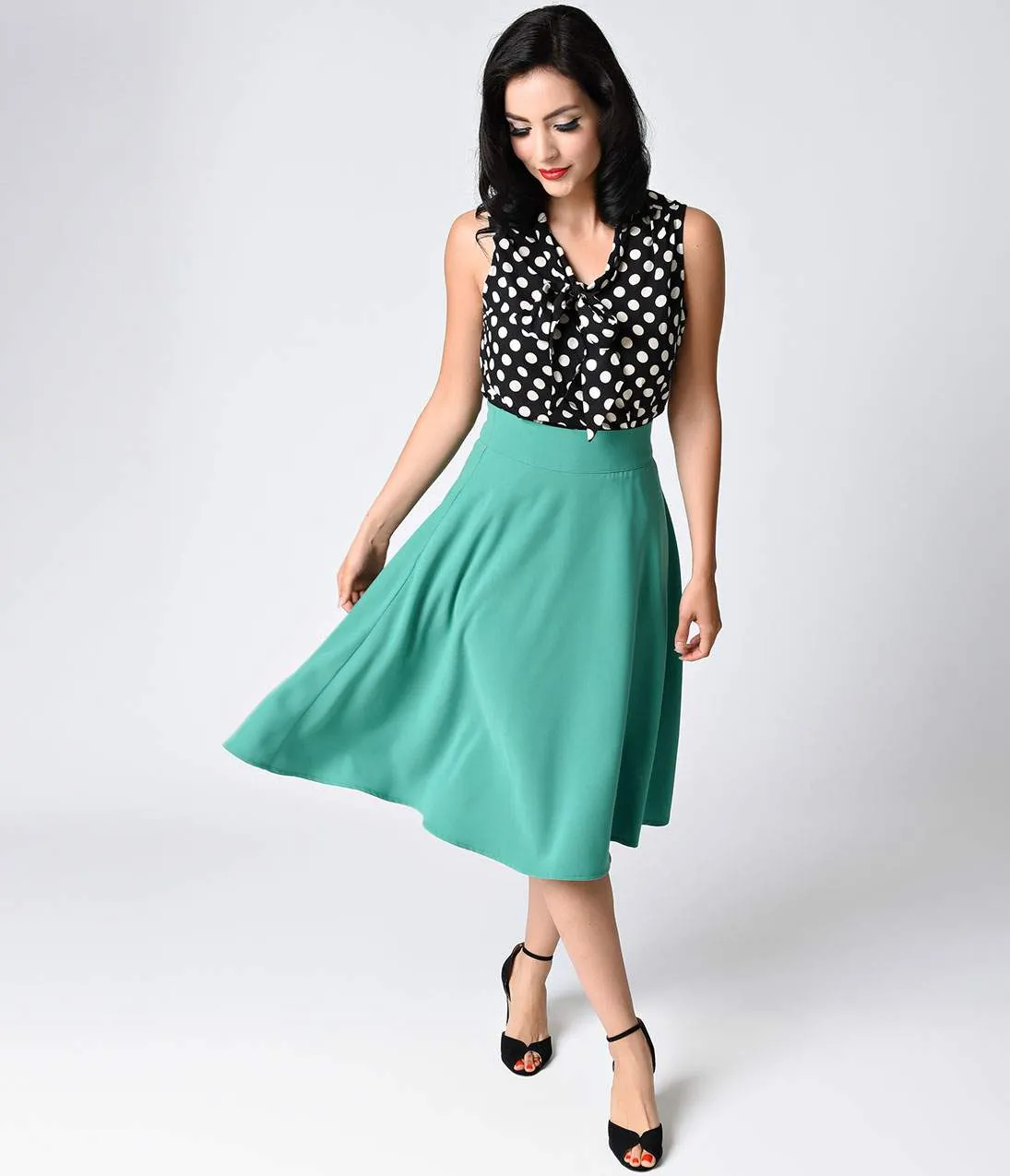 Unique Vintage Retro Style Green High Waist Vivien Swing Skirt sold by Unique Vintage