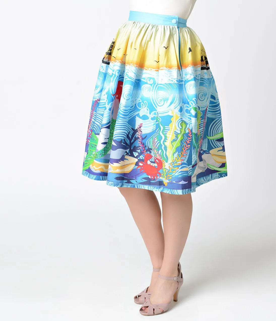 Unique Vintage 1950s Mermaid Daydream High Waist Swing Skirt sold by Unique Vintage product image thumbnail 2