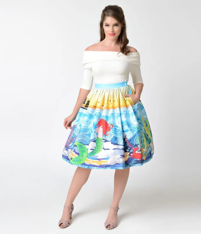 Unique Vintage 1950s Mermaid Daydream High Waist Swing Skirt sold by Unique Vintage