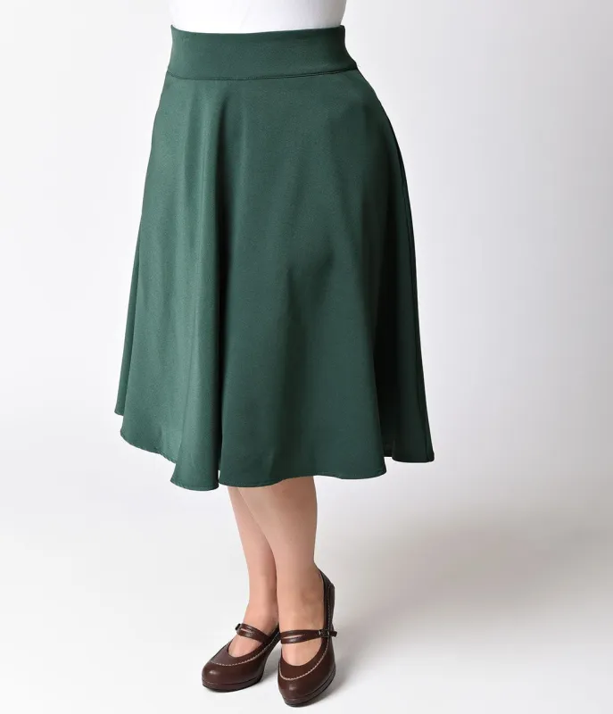 Unique Vintage Plus Size Retro Emerald Green High Waist Vivien Swing Skirt sold by Unique Vintage