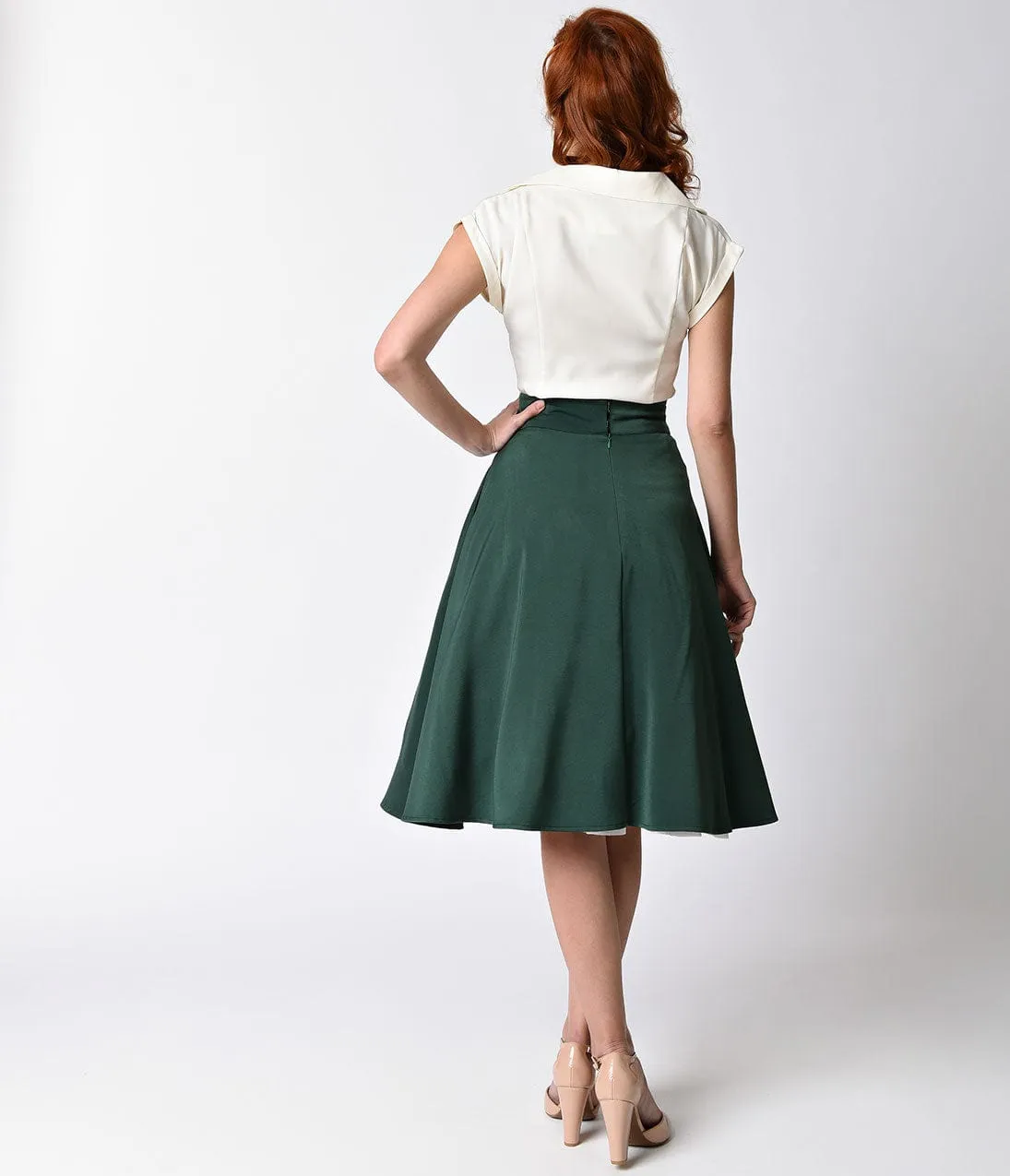 Unique Vintage Retro Style Emerald Green High Waist Vivien Swing Skirt sold by Unique Vintage product image thumbnail 2
