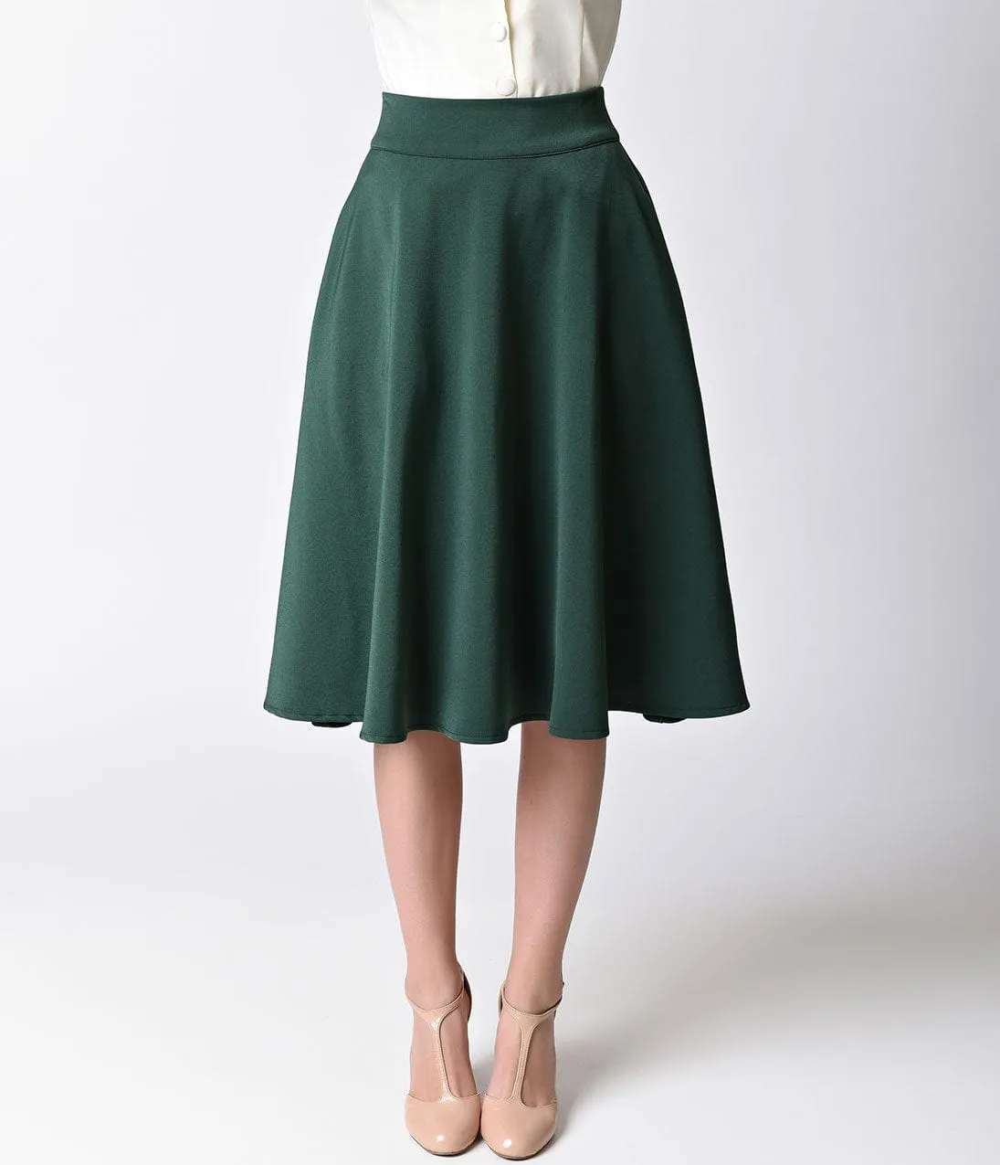 Unique Vintage Retro Style Emerald Green High Waist Vivien Swing Skirt sold by Unique Vintage