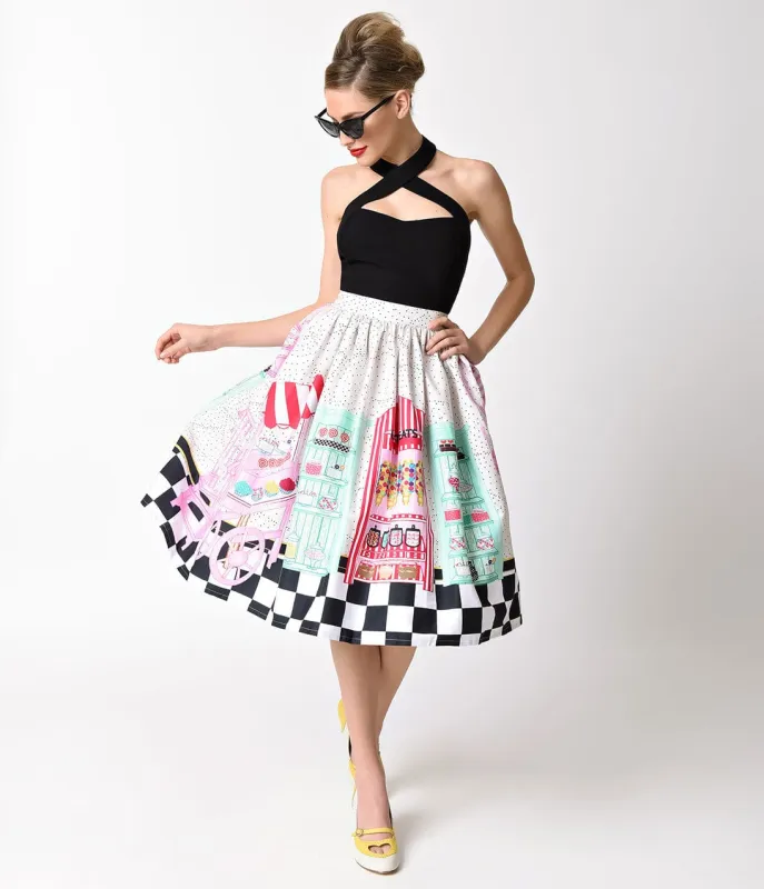 Unique Vintage 1950s Candy Shop High Waist Circle Swing Skirt made by Unique Vintage