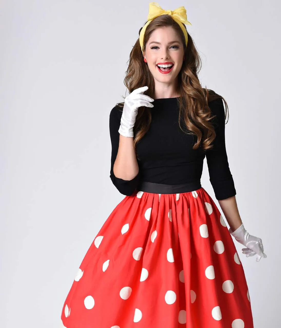 Unique Vintage 1950s Red & Ivory Polka Dot High Waist Circle Swing Skirt sold by Unique Vintage product image thumbnail 4