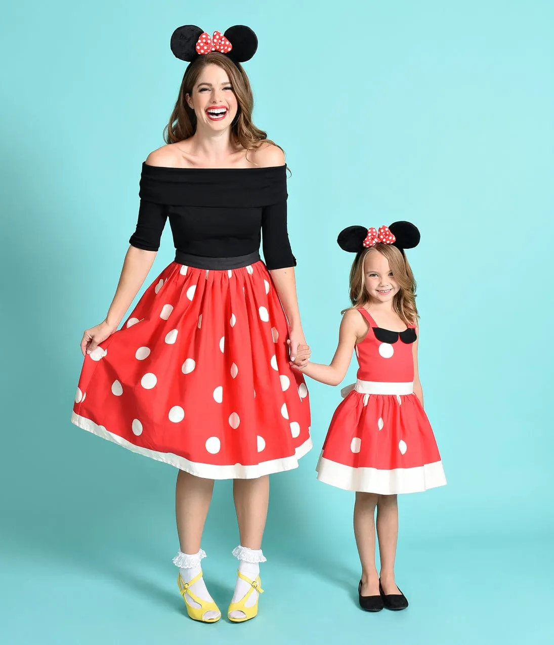 Unique Vintage 1950s Red & Ivory Polka Dot High Waist Circle Swing Skirt sold by Unique Vintage product image thumbnail 5