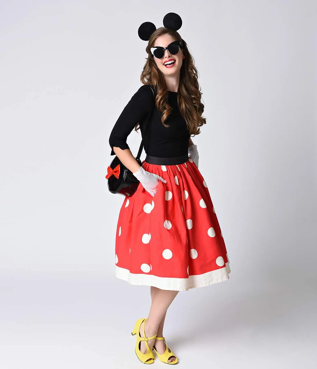Unique Vintage 1950s Red & Ivory Polka Dot High Waist Circle Swing Skirt sold by Unique Vintage product image thumbnail 3
