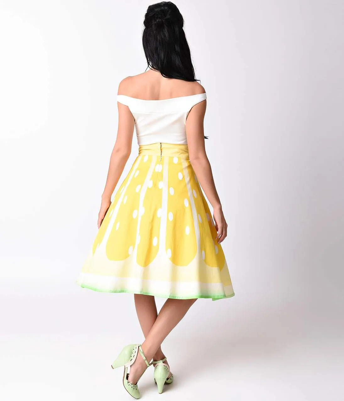 Unique Vintage 1950s High Waist Yellow Lemon Circle Swing Skirt sold by Unique Vintage product image thumbnail 3