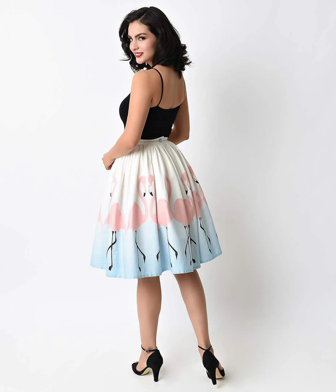 Unique Vintage 1950s High Waist Flamingo Circle Swing Skirt sold by Unique Vintage product image thumbnail 3