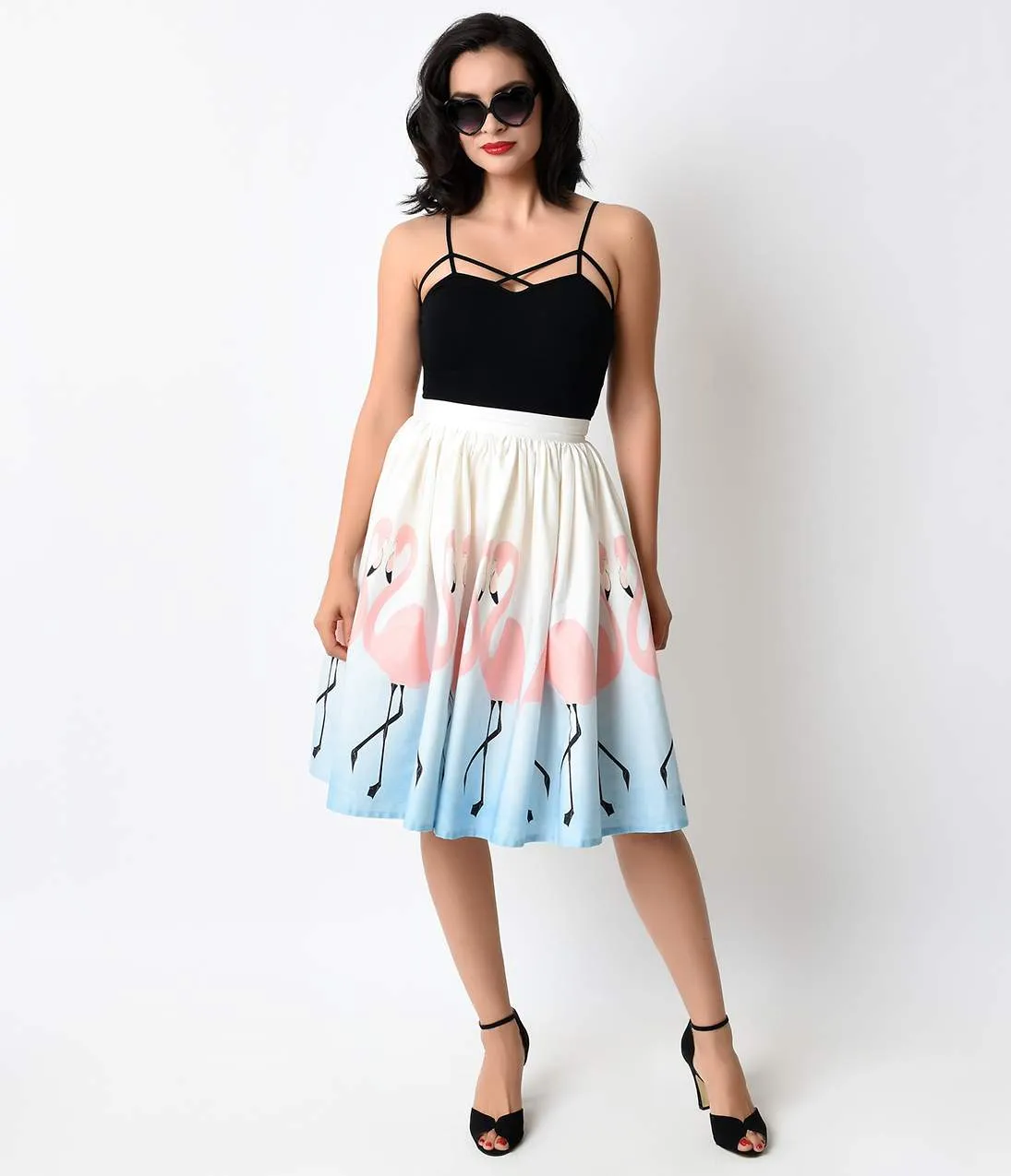 Unique Vintage 1950s High Waist Flamingo Circle Swing Skirt sold by Unique Vintage product image thumbnail 4