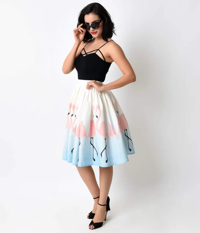 Unique Vintage 1950s High Waist Flamingo Circle Swing Skirt sold by Unique Vintage