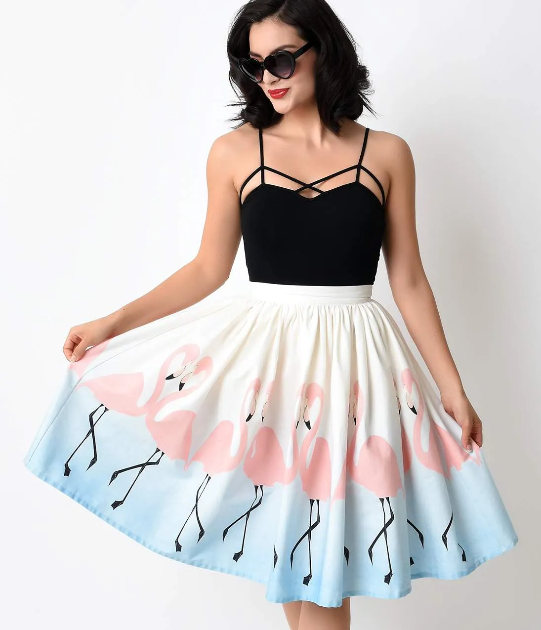 Unique Vintage 1950s High Waist Flamingo Circle Swing Skirt sold by Unique Vintage product image thumbnail 5