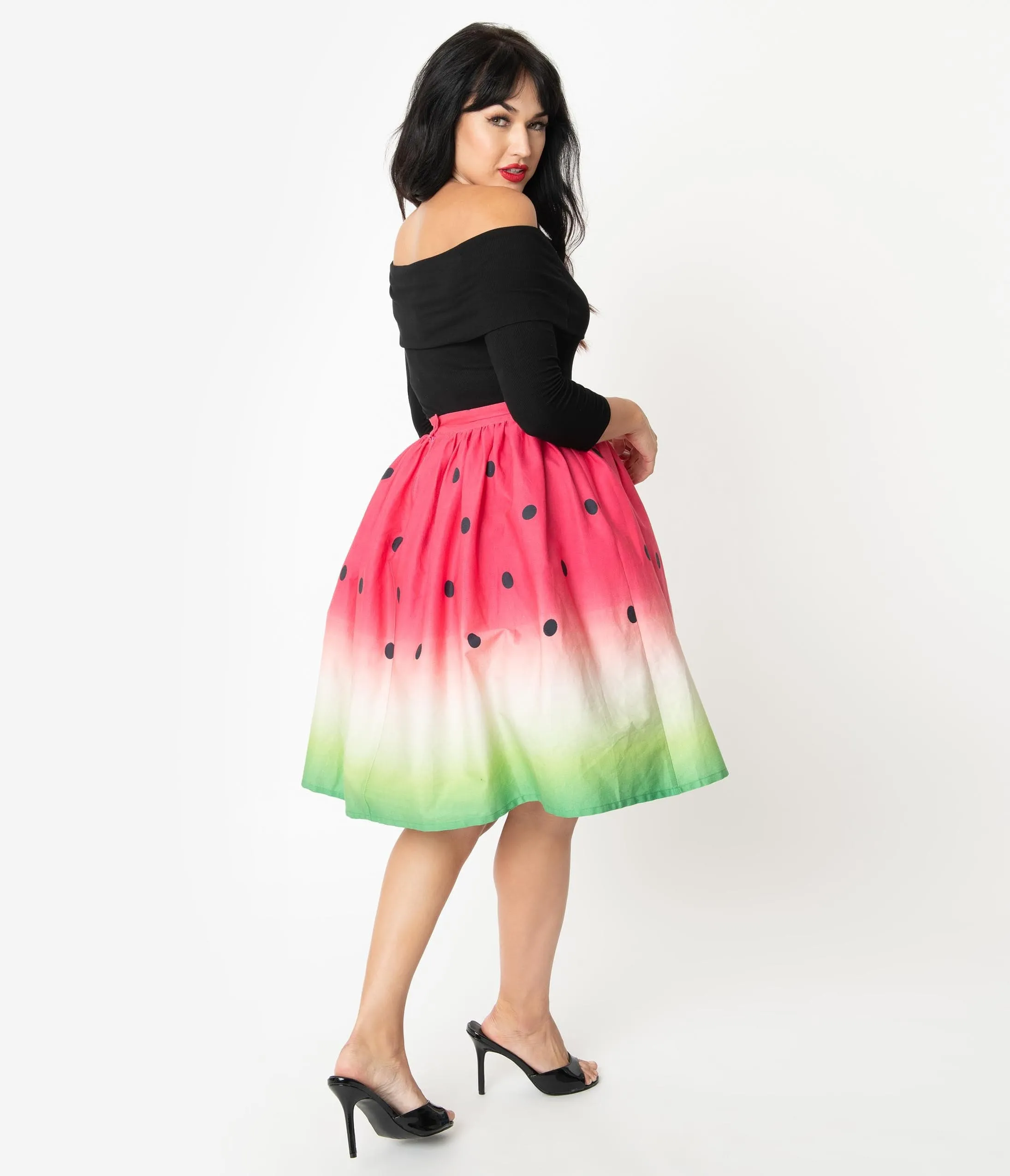 Unique Vintage 1950s High Waist Watermelon Circle Swing Skirt sold by Unique Vintage product image thumbnail 3