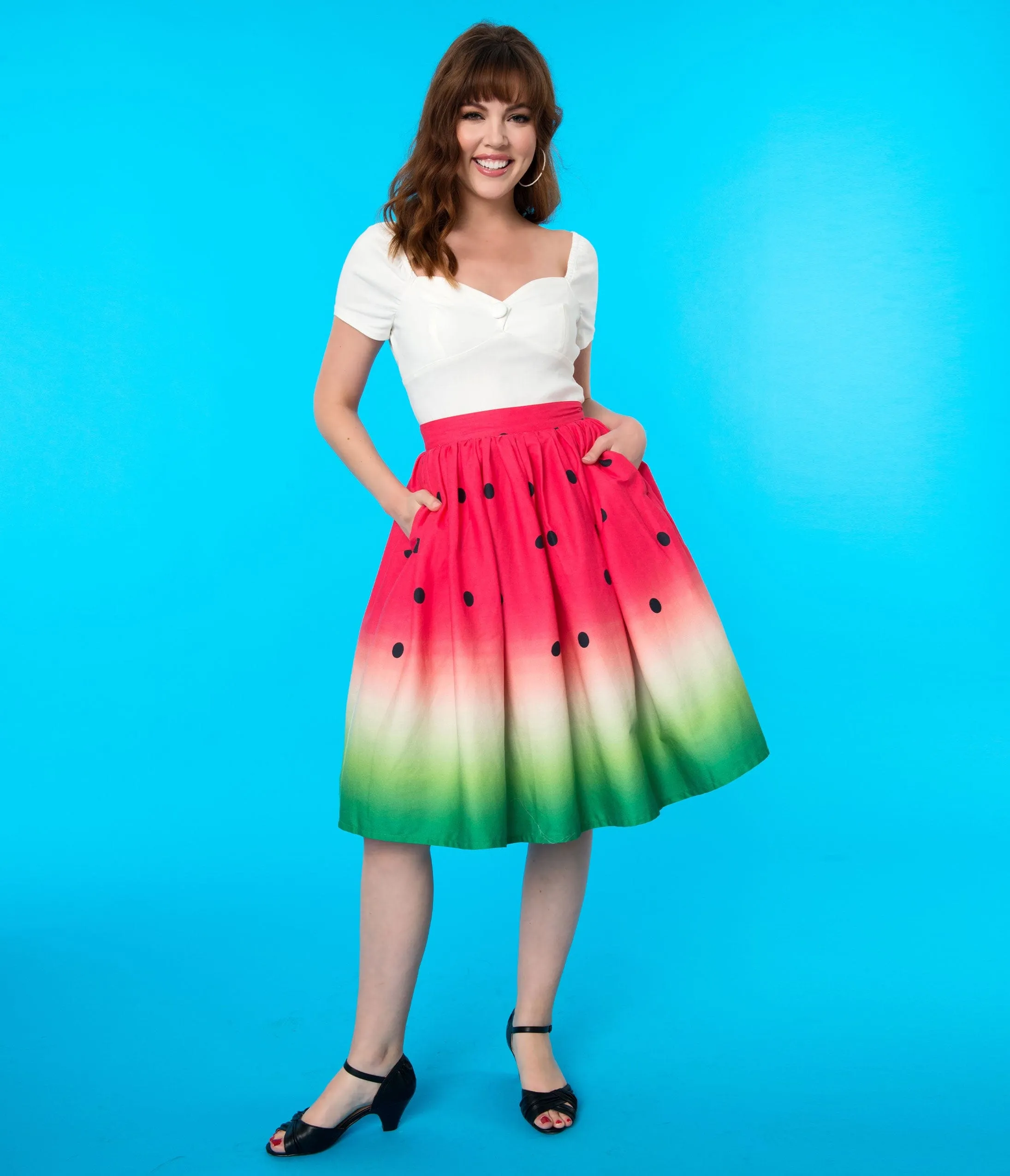 Unique Vintage 1950s High Waist Watermelon Circle Swing Skirt sold by Unique Vintage product image thumbnail 4