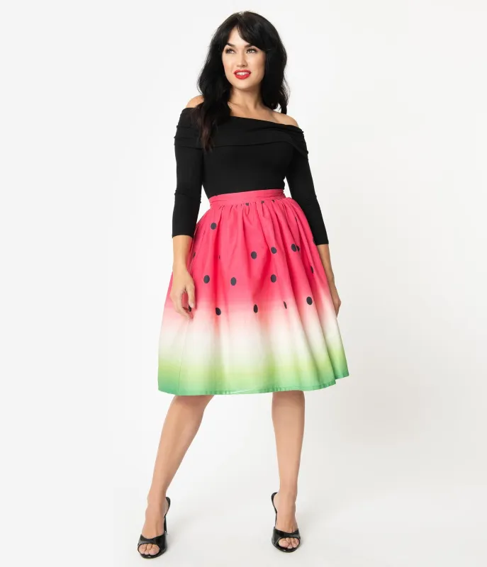Unique Vintage 1950s High Waist Watermelon Circle Swing Skirt sold by Unique Vintage