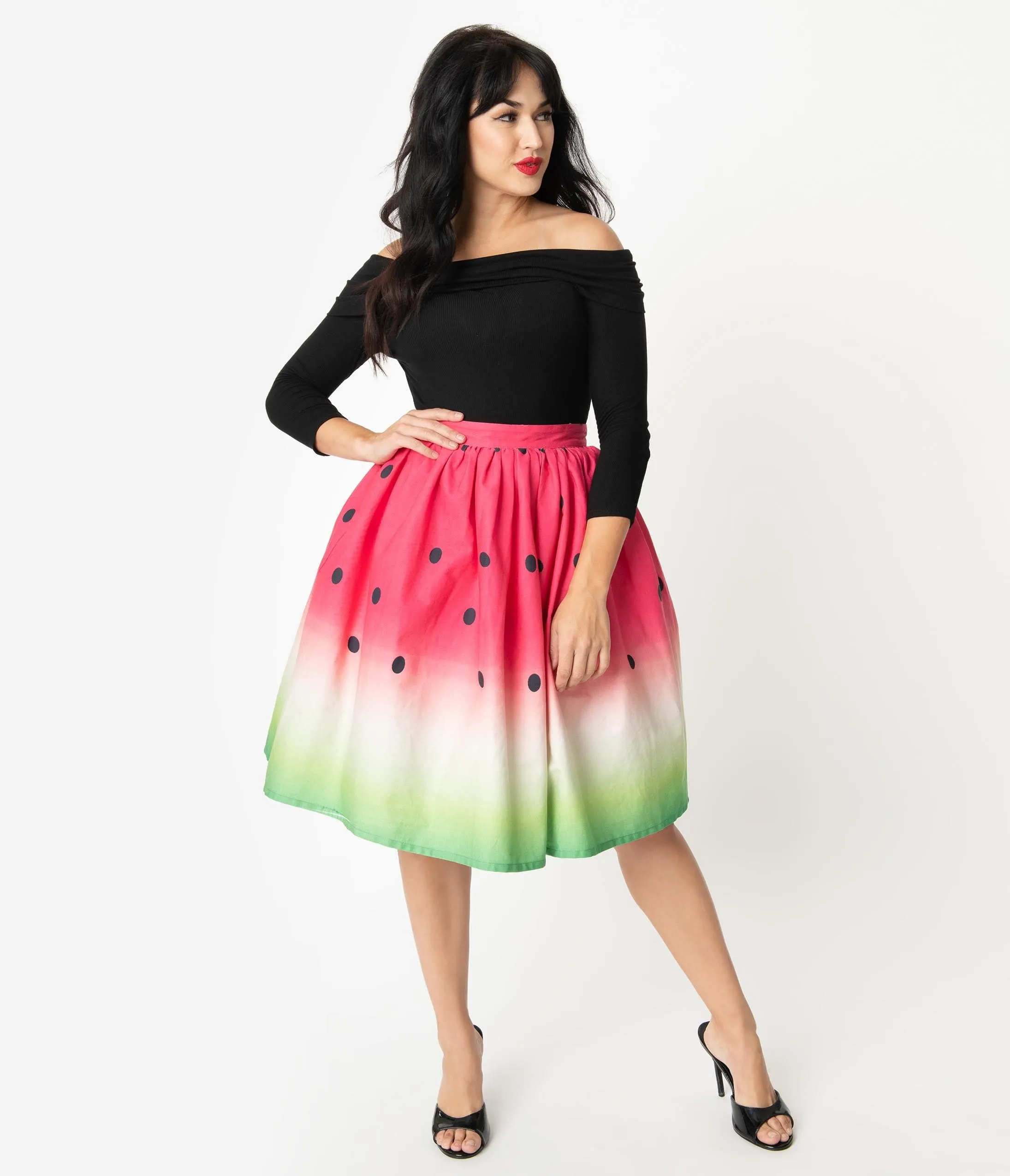 Unique Vintage 1950s High Waist Watermelon Circle Swing Skirt sold by Unique Vintage product image thumbnail 5