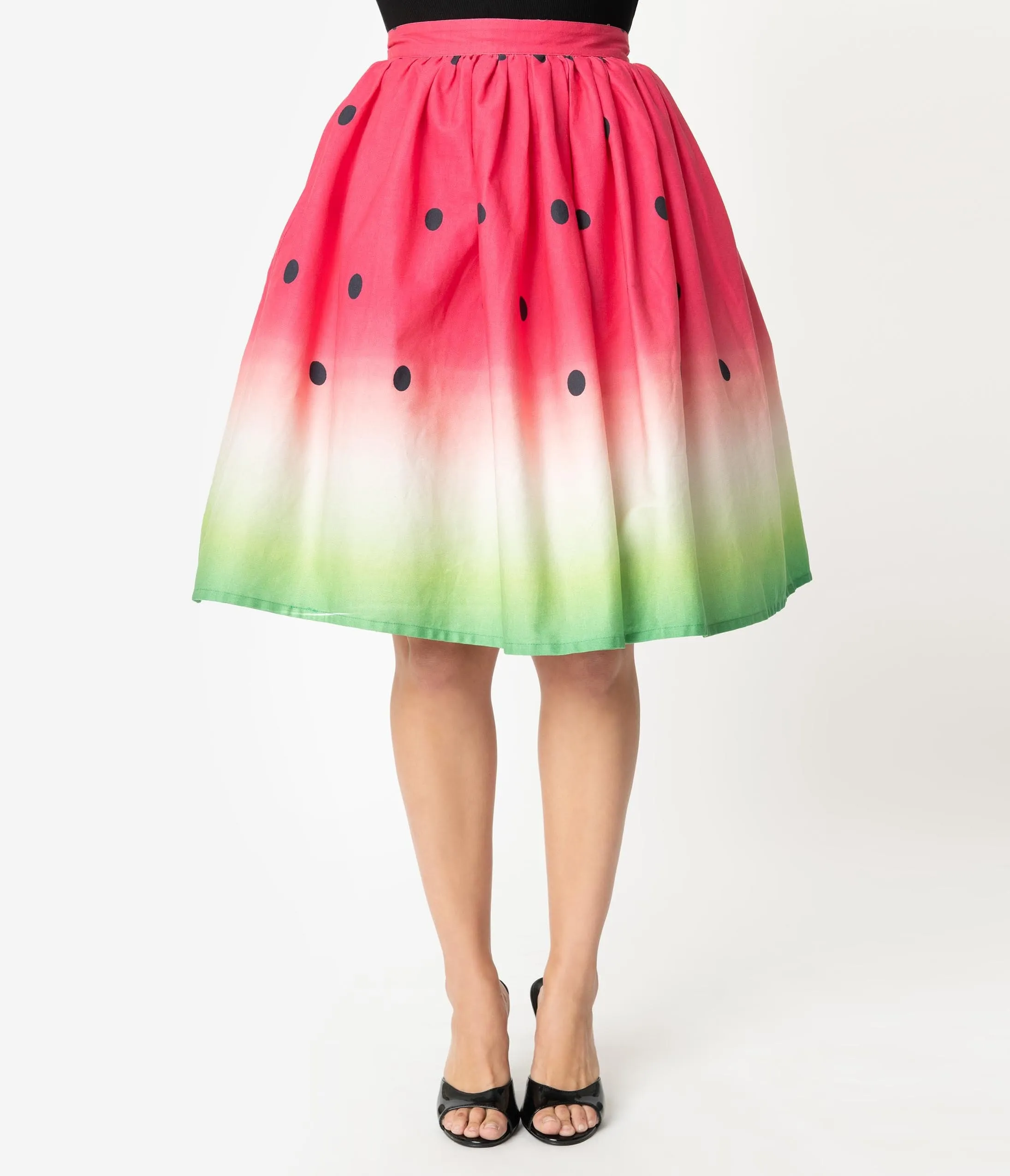 Unique Vintage 1950s High Waist Watermelon Circle Swing Skirt sold by Unique Vintage product image thumbnail 2