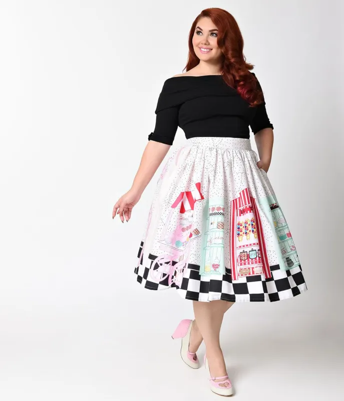 Unique Vintage Plus Size 1950s Candy Shop High Waist Circle Swing Skirt made by Unique Vintage