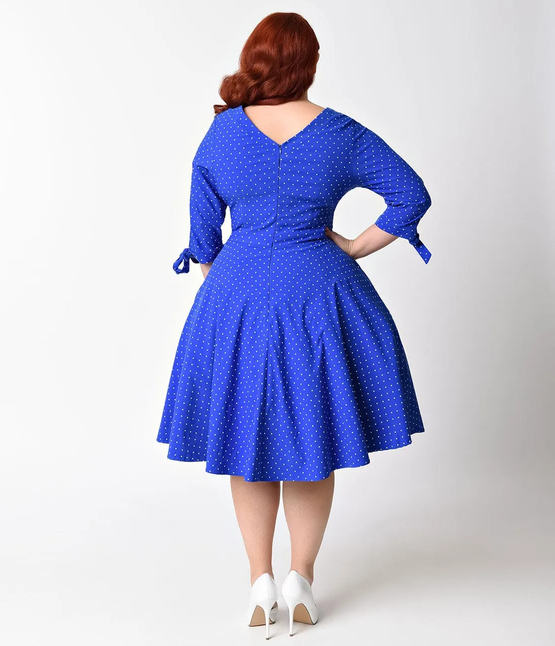 Unique Vintage Plus Size 1950s Royal Blue & White Pin Dot Diana Swing Dress sold by Unique Vintage product image thumbnail 2