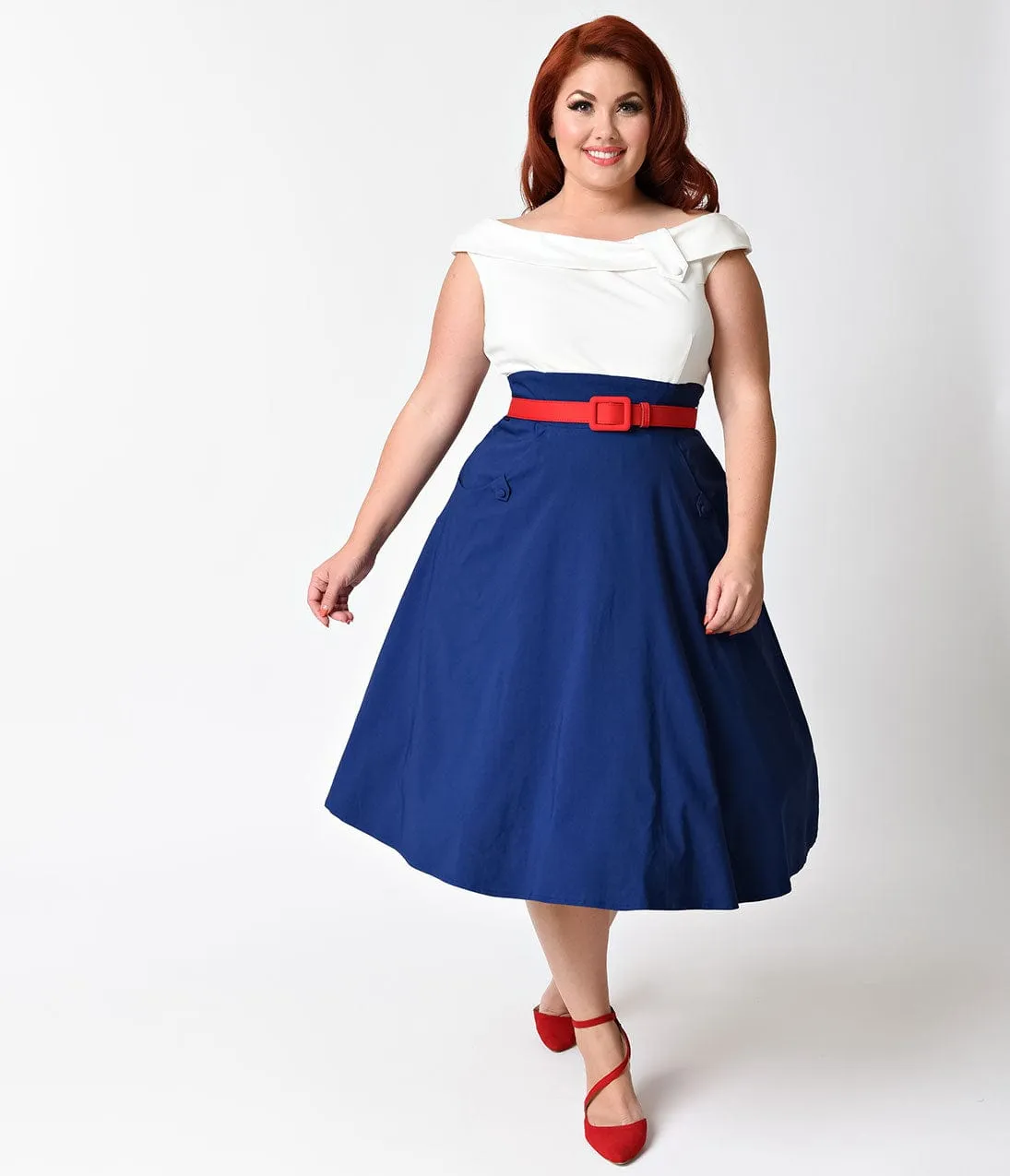 Unique Vintage Plus Size 1950s Navy, White, & Red Colorblock Tippi Swing Dress sold by Unique Vintage product image thumbnail 3